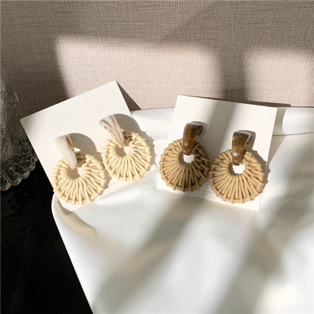 Wicker Marble Resin Charm Earrings